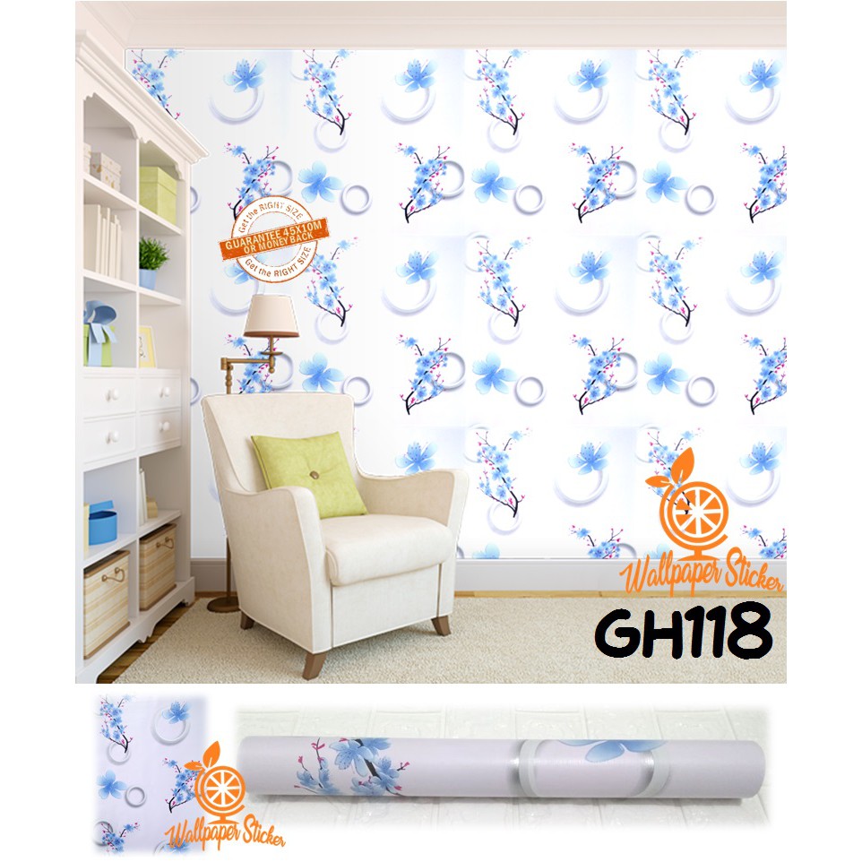 Wallpaper dinding 3d motif elegant / Wallpaper dinding kamar tidur anak wallpaper stiker dinding rumah Gh119 Motif Bunga Ukuran 45cm x 9m