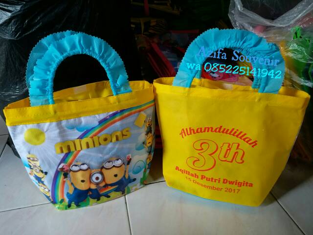 Tas Ultah / Goodie Bag Tas Souvenir Ulang Tahun  Anak murah KARTUN TENTENG RENDA-5