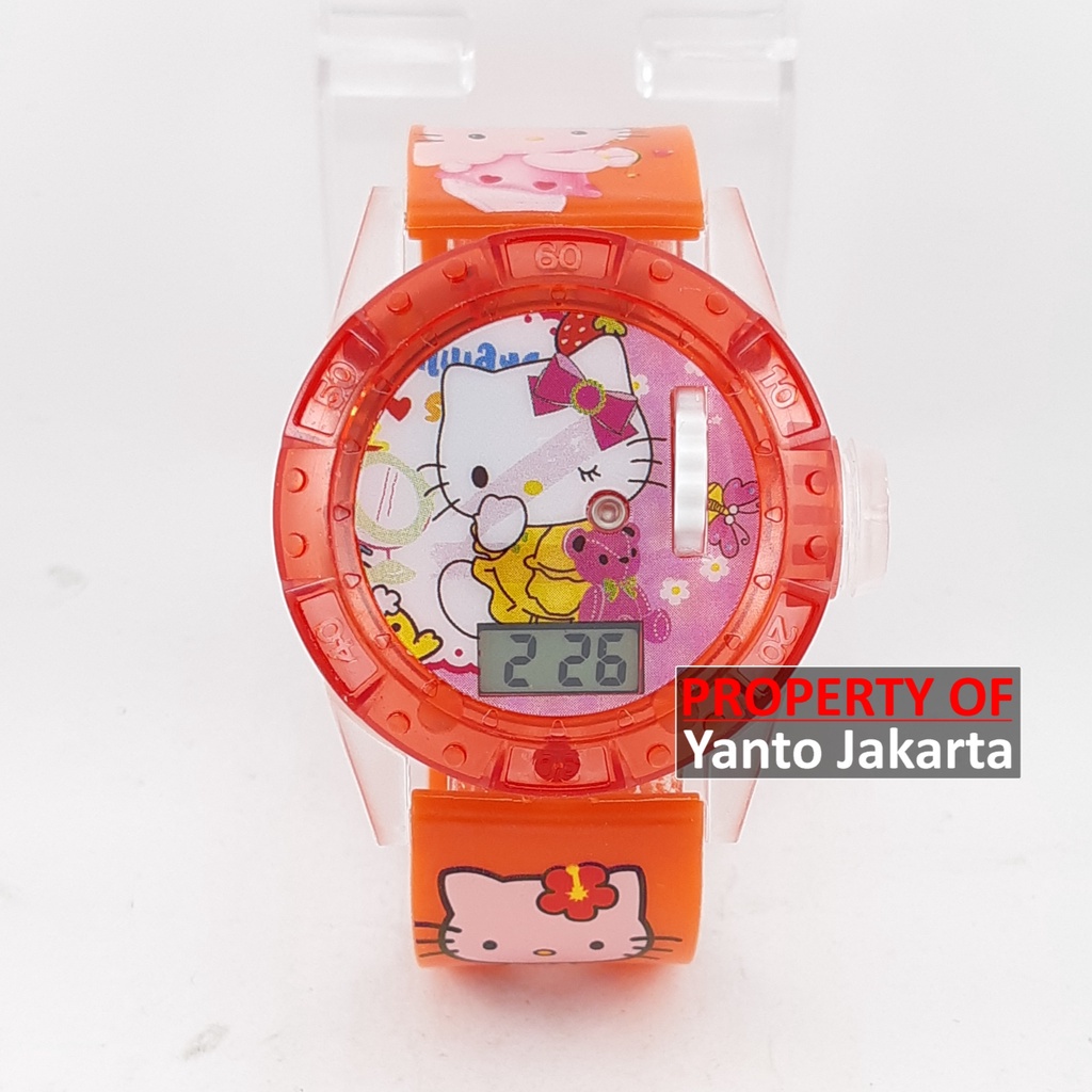 JAM TANGAN ANAK PEREMPUAN KARAKTER HELLO KITTY LAMPU LASER MUSIK