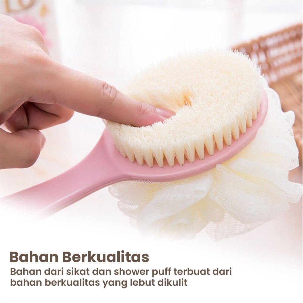 Sikat Mandi 2in1 dengan Shower Puff Alat Mandi Pembersih Punggung Badan