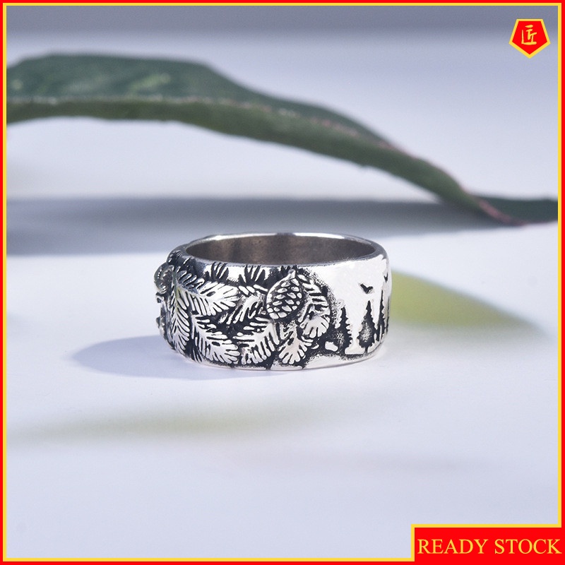 [Ready Stock]Silver Creative Carving Wolf Ring Simple Domineering