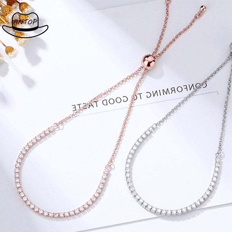 Gelang Serut Titanium Lapis emas permata Rantai Fashion Korea Disesuaikan Gelang Aksesoris Wanita ANTOP