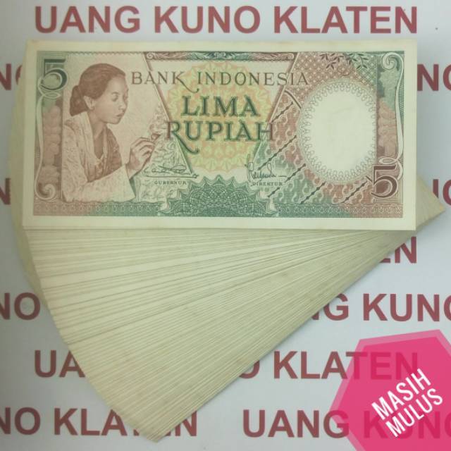 Mulus Rp 5 Rupiah tahun 1958 seri Pekerja tangan uang kuno kertas duit jadul lawas lama mahar 20