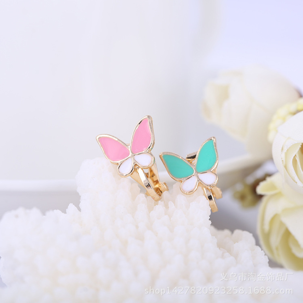 2pcs Anting Klip On Tanpa Tindik Desain Kartun Hewan Ayam Butterfly Bunga Pink Putih Untuk Wanita