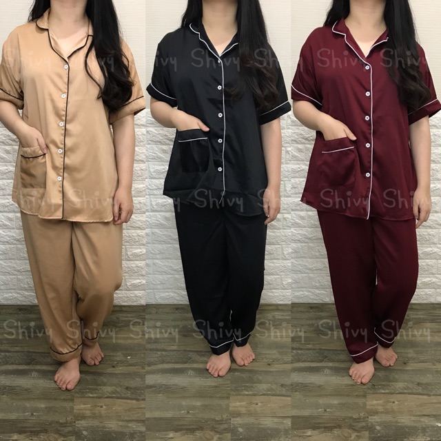 TERLARIS!!! PIYAMA SATIN POLOS PREMIUM PIYAMA CELANA PANJANG SATIN WANITA MURAH GROSIR ECER