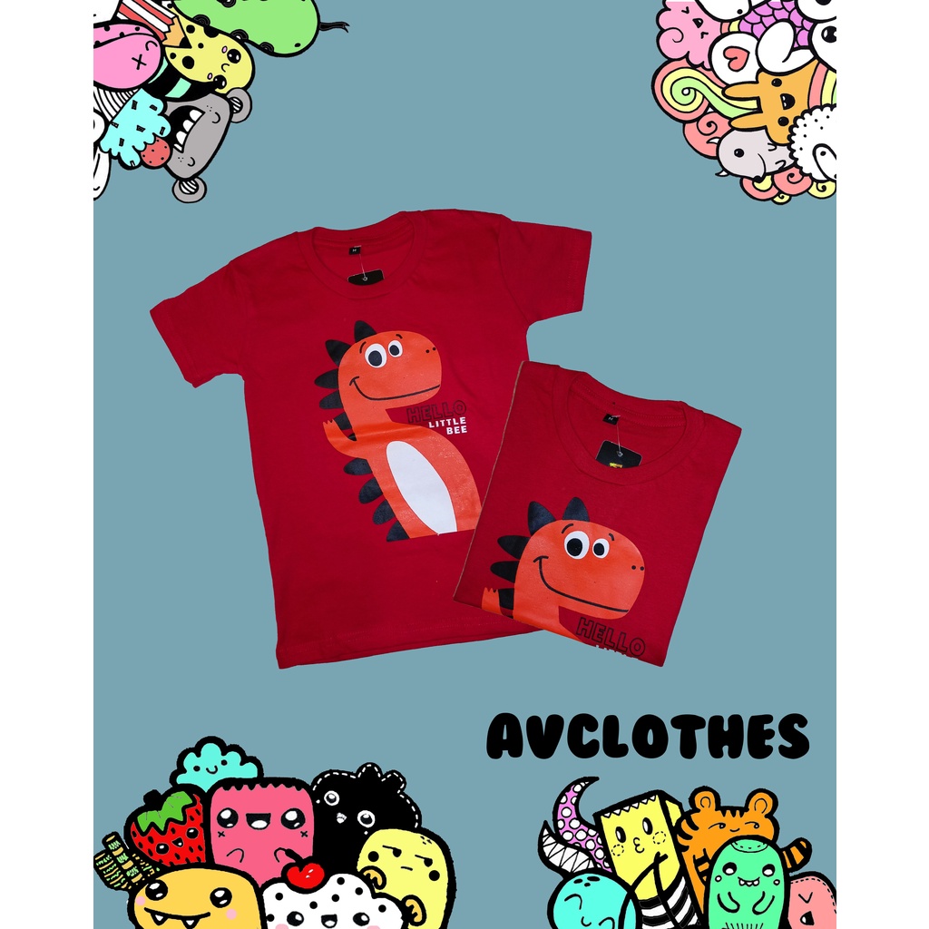 BAJU ANAK LAKI-LAKI GAMBAR DINOSAURUS MERAH