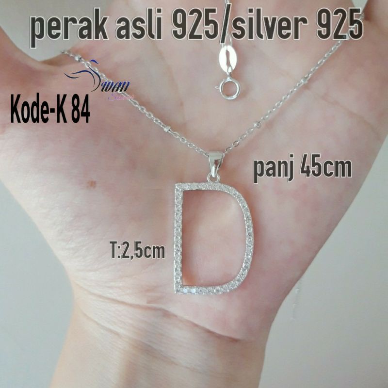 Kalung liontin D besar perak asli 925 lapis mas putih ANTI KARAT KWALITAS IMPORT