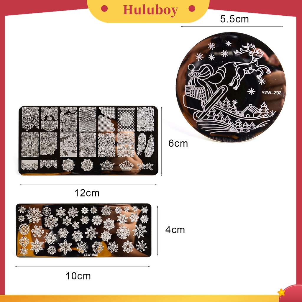 Huluboy Huluboy♡ Plat Stempel Kuku Motif Natal Bahan Stainless Steel Untuk Salon