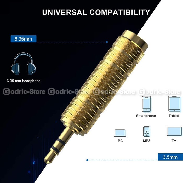 Audio Converter Gold Plated Jack 3.5mm to 6.5mm / 6.35mm Konektor Adapter Mic ke HP 6.5 to 3.5 mm