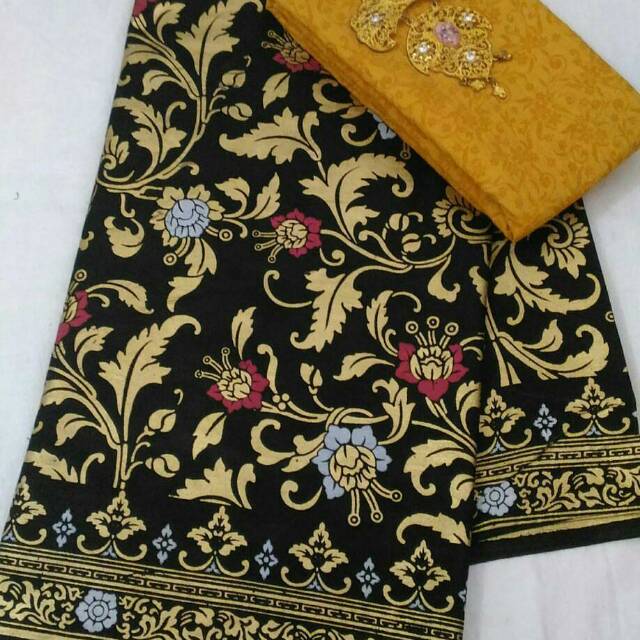 Ht kain batik dan embos prada keemasan murah motif bunga ...