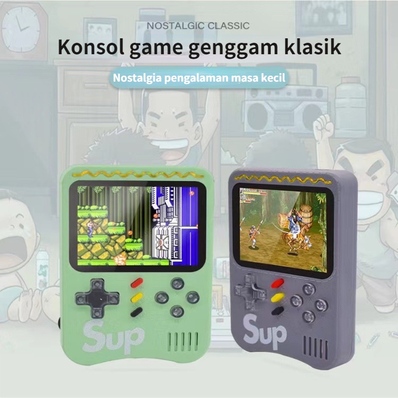 Konsol game genggam 2,4 inci 500 game nostalgia klasik pertempuran ganda multi-warna