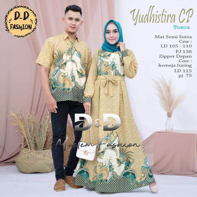 Yudhistira Couple Original D&D By Boyazy Gamis Dress + Kemeja Sarimbit  Batik Semi Sutera Premium