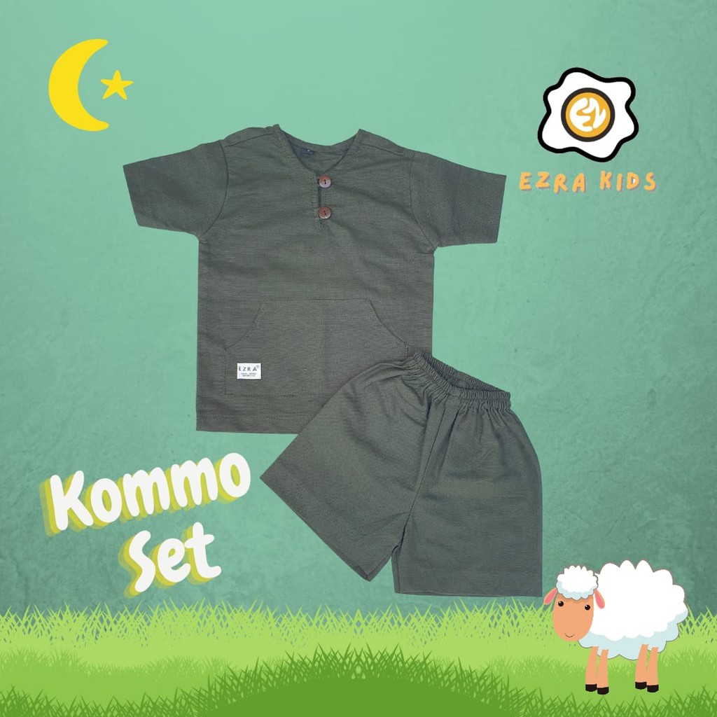 KOMMO Set Ezra Kids Baju Setelan Anak Laki laki Bahan LINEN Usia 1-6 Tahun