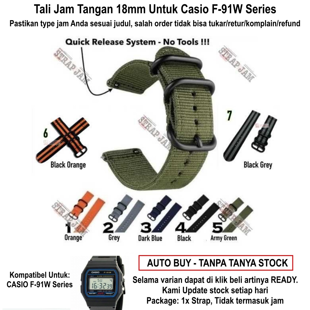 STITCHING Tali Jam Tangan Casio F91W F-91W Series - Strap 18mm Nylon Nilon Army Look