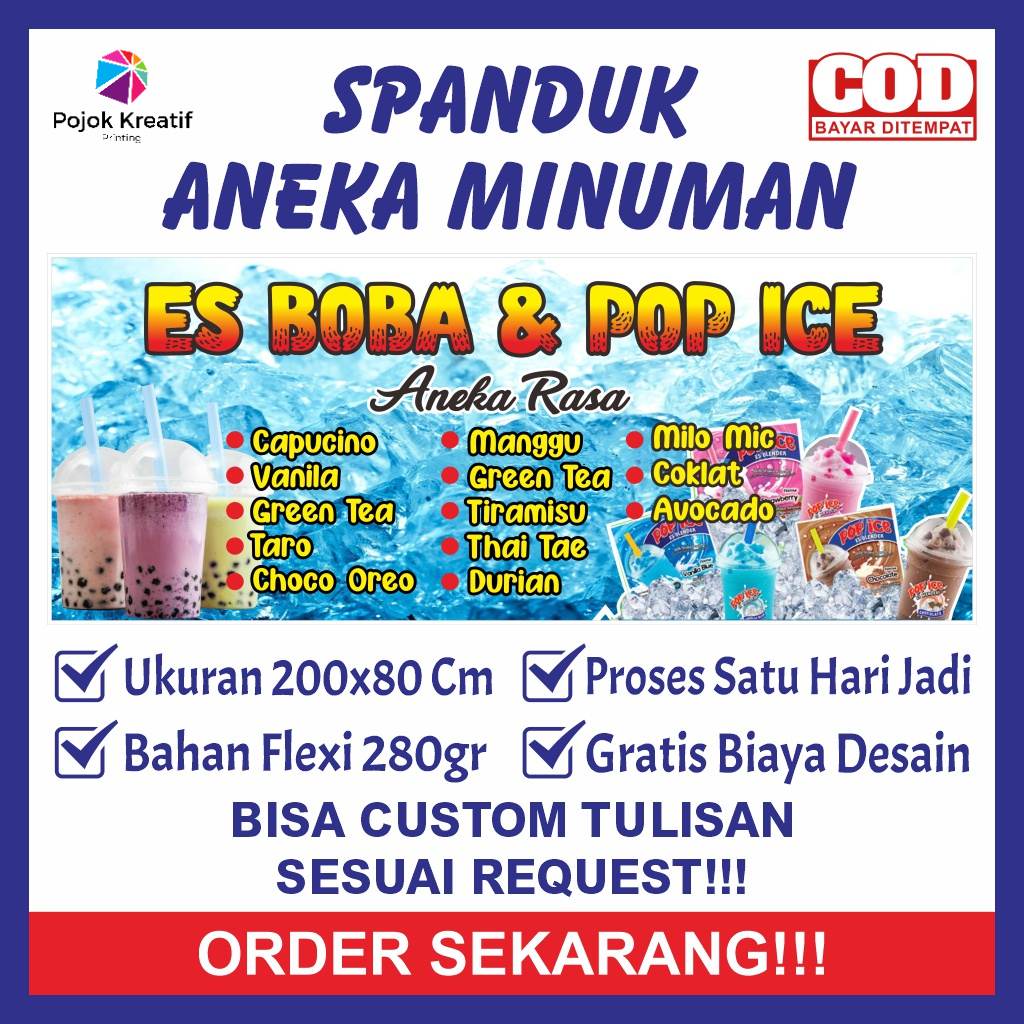 Spanduk Sepanduk Banner Bener Baner Backdrop Plang Usaha Jual Jualan Minum Minuman Aneka Varian Rasa