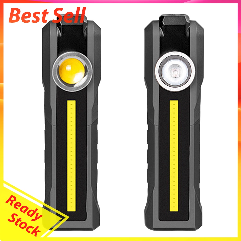 Portable LED+COB Folding Round Flashlight USB Rechargeable Car Repair Torch