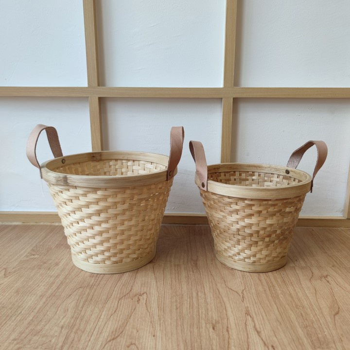 65 Keranjang Ember Bambu Natural Kecil - 20x20x16cm