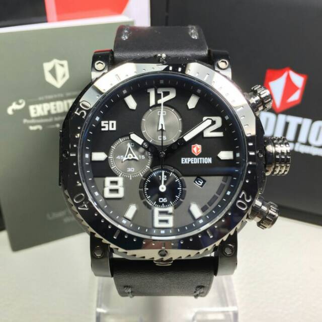 Jam Tangan Keren Pria Expedition E 6658 Leather Full Black Original