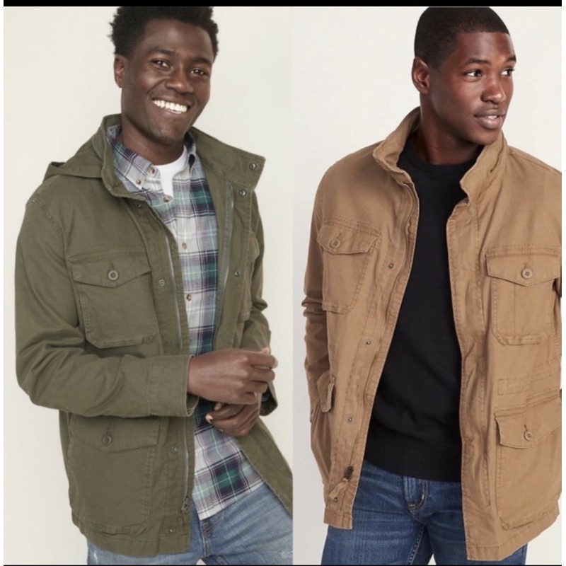 Jaket Old Navy Hidden Hood Canvas Military Parka Jacket Original Army