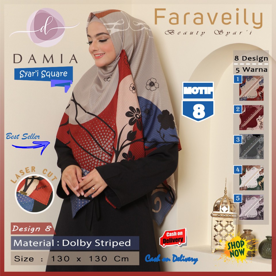 Jilbab Segi Empat Syari Jumbo Size Faraveily Motif 8 by  