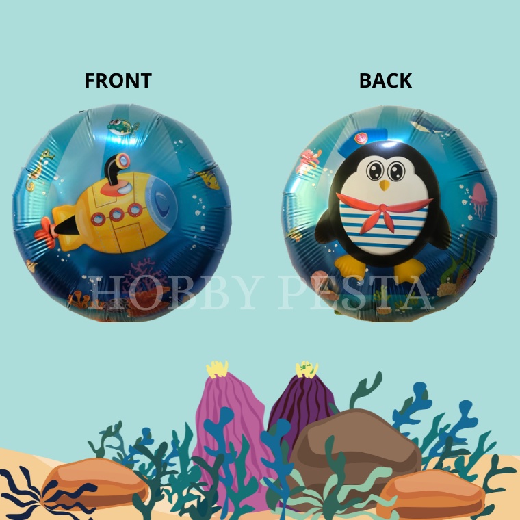 Jual Balon Bulat Motif Penguin Kapal Selam Cm Balon Ikan Balon Laut Sea World