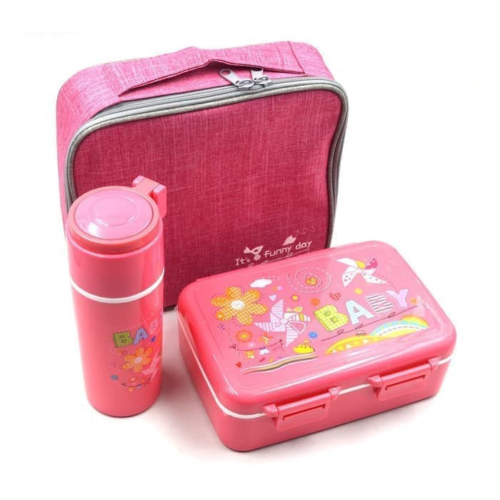 LUNCHBOX YOOYEE SET 628 PINK GREEN (LUNCHBOX BOTOL TAS)