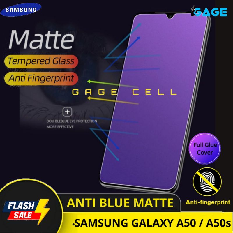 TEMPERED GLASS TG ANTI GORES MINYAK BLUE MATTE SAMSUNG GALAXY A50 A50S FULL LAYAR SCREEN PROTECTOR