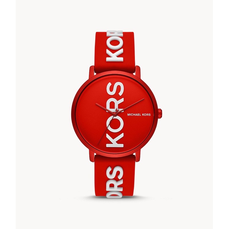michael kors mk charley three hand red silicone mk4534