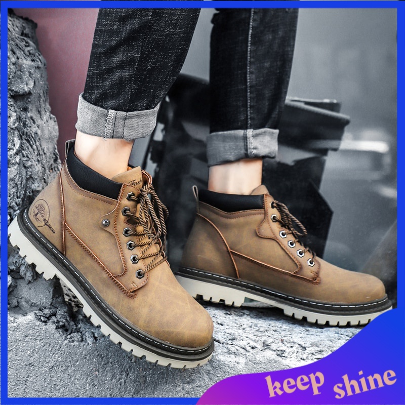 Sepatu Boots Pria Kulit Import Leather Men Boots Winter with Fur Chelsea Boots for Men Brown Masculi