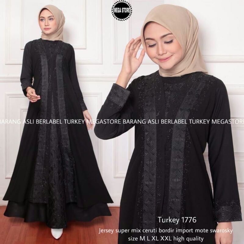 Gamis Turkey Black Jumbo Terbaru Abaya Syari Bordir Original By Megastore Berlabel Gamis Polos Musli