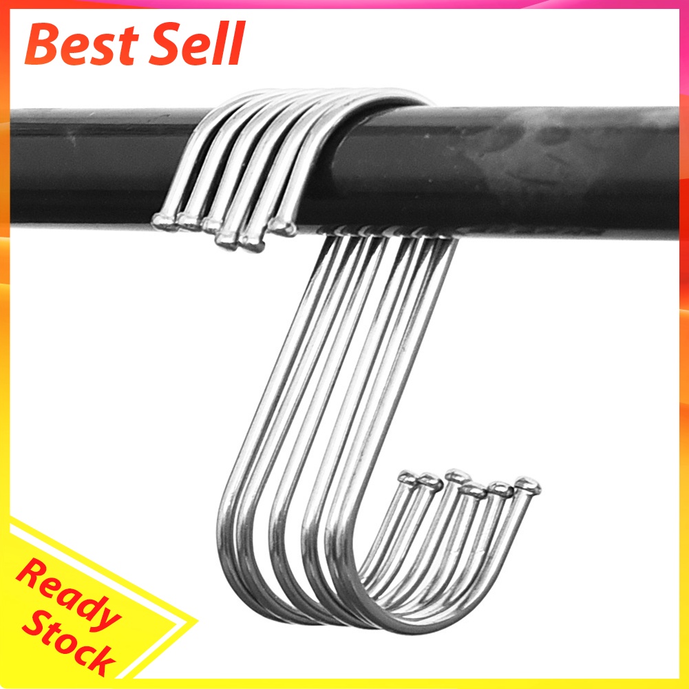 10pcs Stainless Steel S-Shaped Hanging Hooks Clothes Storage Hanger Hook