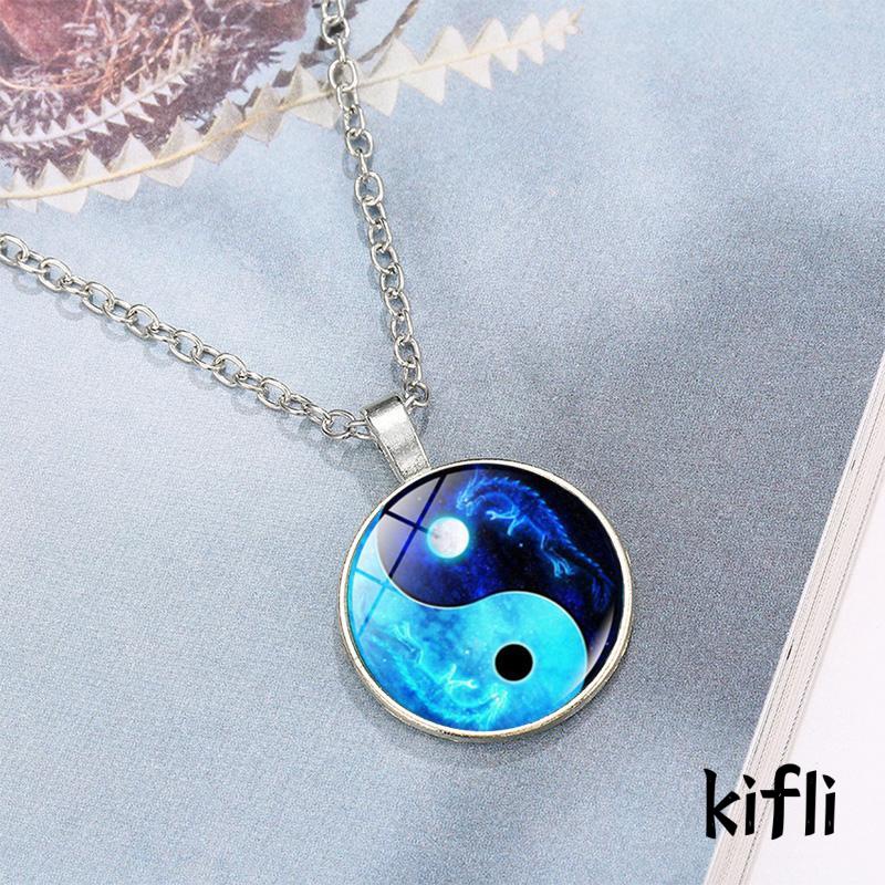 Kalung Rantai Dengan Liontin Batu Permata Motif Naga Bulan Yin Yang Tai Chi Untuk Sweater