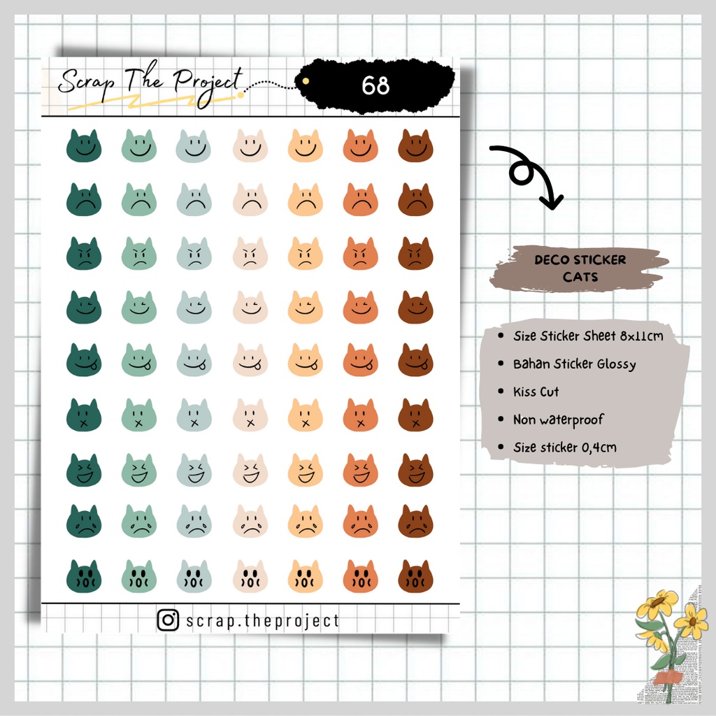 

STICKER PLANNER JOURNAL / STICKER EMOTICON CAT / STP - 68