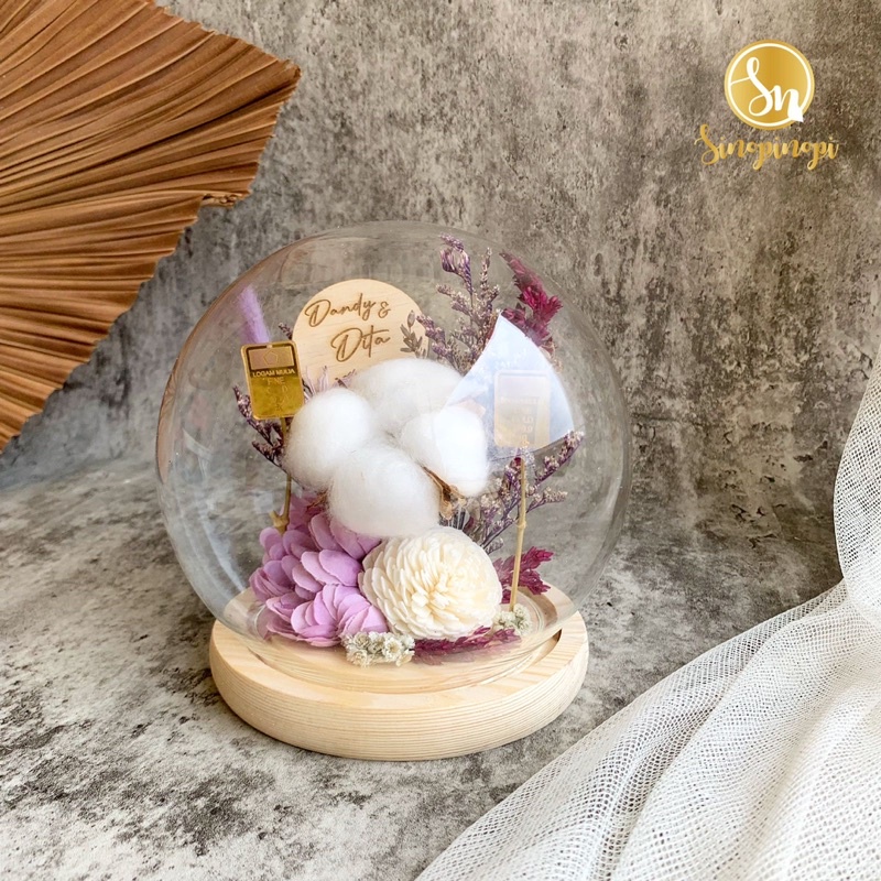 RING DOME SNOWBALL COTTON 15cm | MAHAR KOTAK CINCIN GLASS BALL DOME  | LAMARAN NIKAH WEDDING ENGAGEM