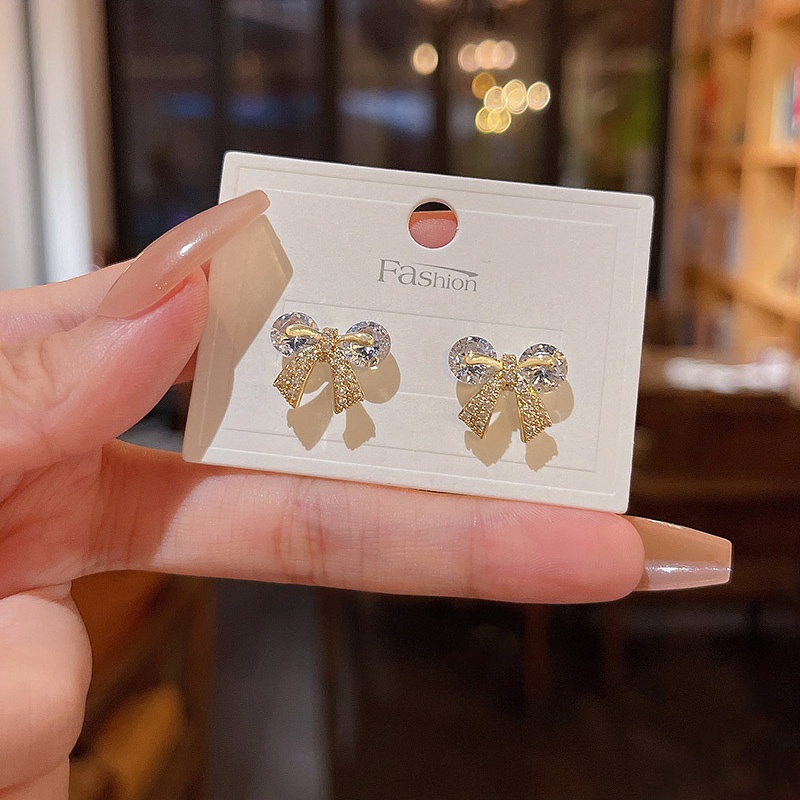 Anting Tusuk Sterling silver 925 Desain Pita Hias Zircon Untuk Wanita