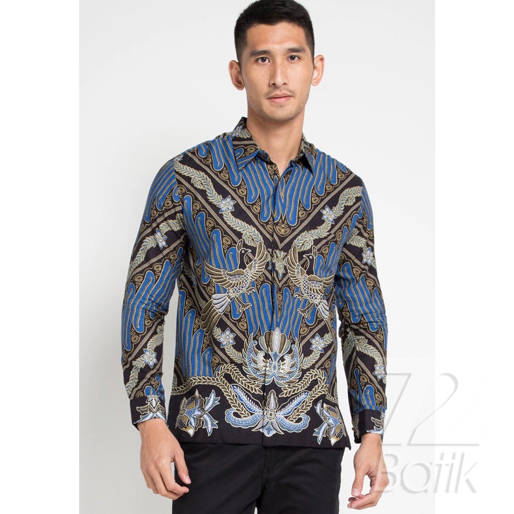 BATIK COUPLE MODERN  Artha Kemeja Rok Lilit Istan Batik Pria Lengan Panjang Slimfit Premium Biru 721482 Cap 72 - Baju Kemeja Atasan Pakaian Batik Couple Cople Pria Cowok Laki Laki Remaja Keluarga Lengan Panjang Modern Slimfit Premium Kekinian