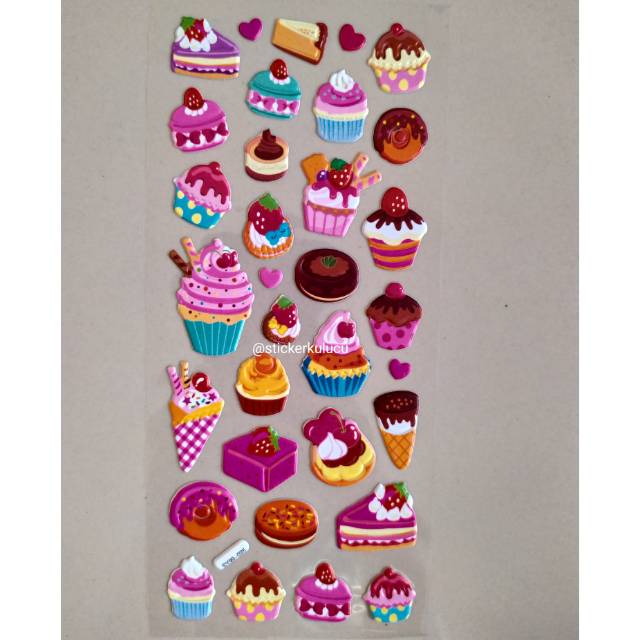 Stiker anak timbul Makanan ES KRIM & CUPCAKE
