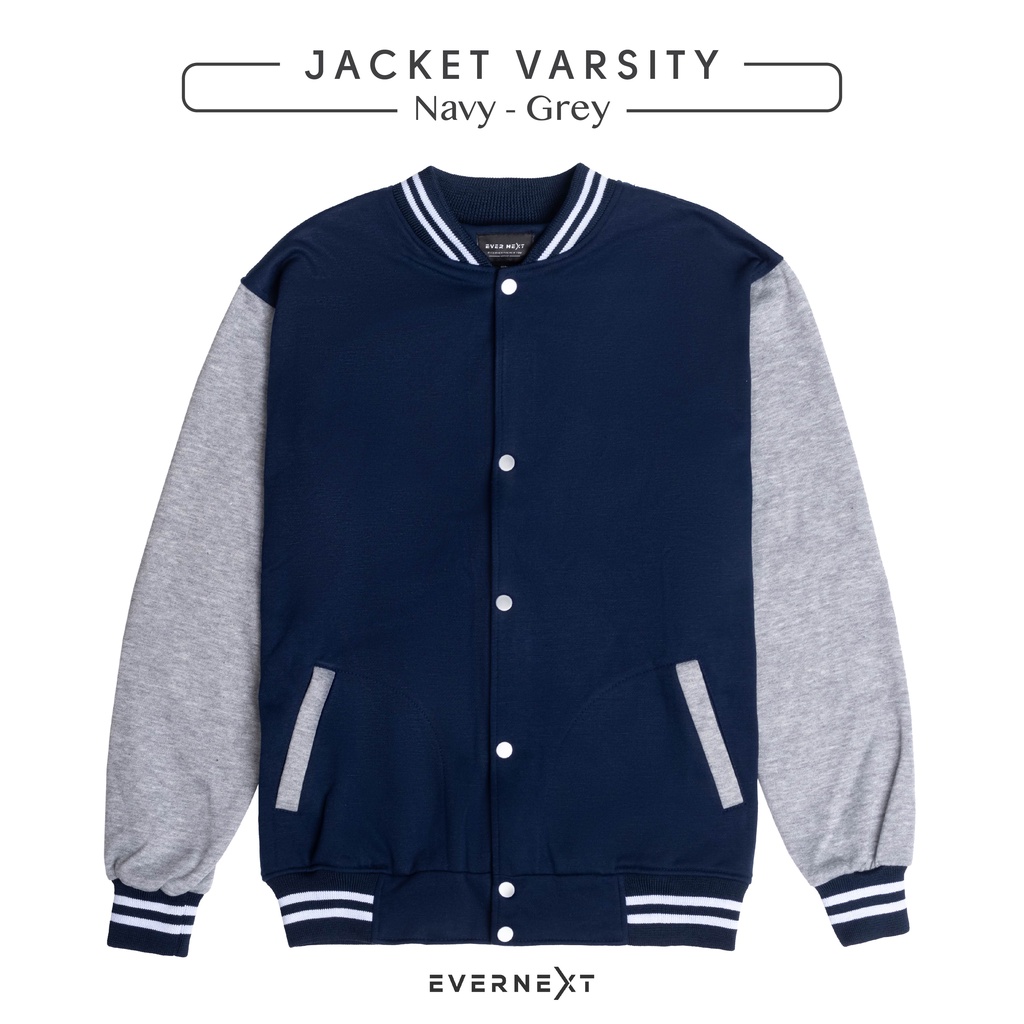 Evernext - Jaket Varisty Pria Jaket Cowok Baseball Jaket Fleece Jaket Casual Pria Vintage Jaket Distro Premium-NAVY GREY