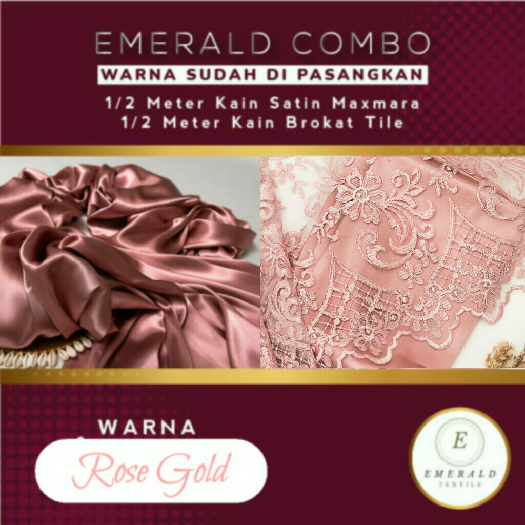 COMBO 1/2 Meter Brokat Tile Motif Daisy + 1/2 Meter Furing Kain Satin Maxmara Silk Premium By Emerald Textile