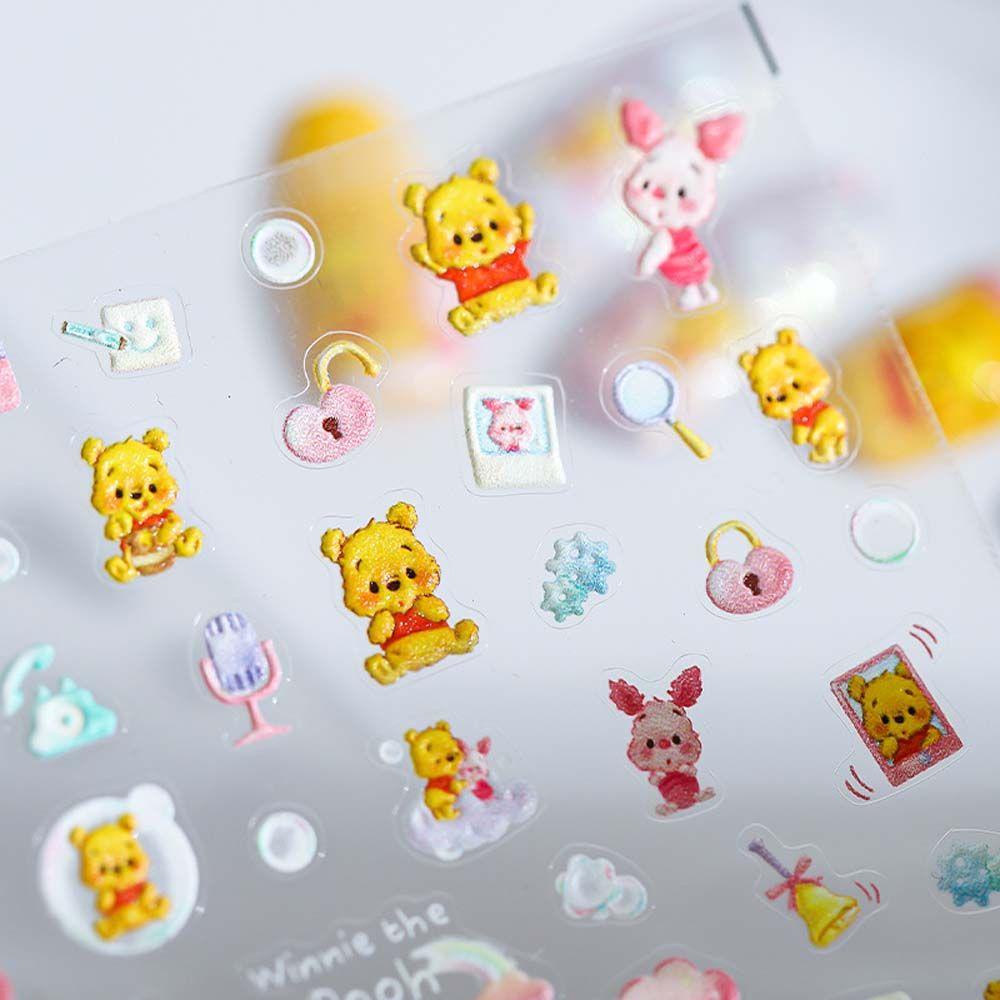 MXBEAUTY Stiker Kuku Kartun Timbul Lucu Winnie The Pooh Manicure Aksesoris Simpsons Pooh Bear Nail Stickers