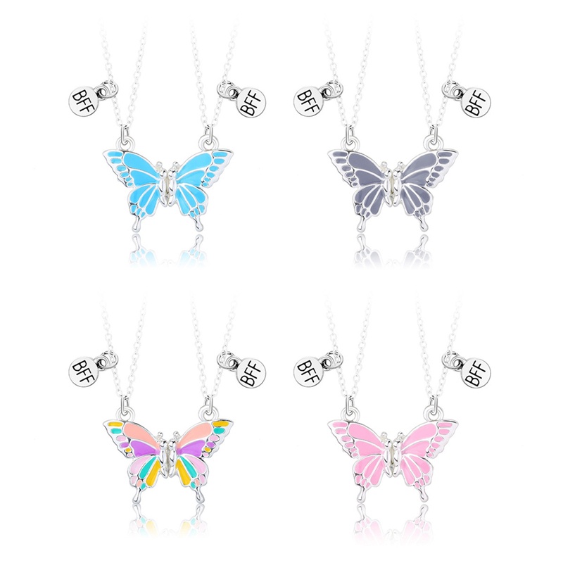 2pcs / Set Kalung Magnet Butterfly BFF Untuk Pria Dan Wanita