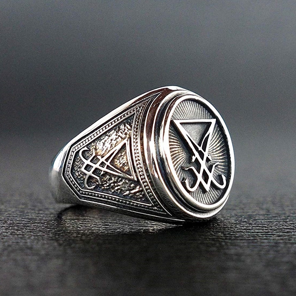 Sigil of Lucifer 316L Stainless Steel Signet Ring Seal of Satan Biker Rings Gothic Occult Unisex Jewelry Size 7-14