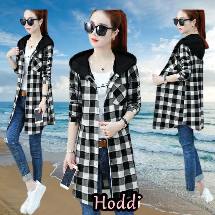 Blazer Wanita Long Coat Kotak Delina Bahan Katun Kotak Motif 1 Ukuran Ld100 Fit L Terbaru 2021 Korea