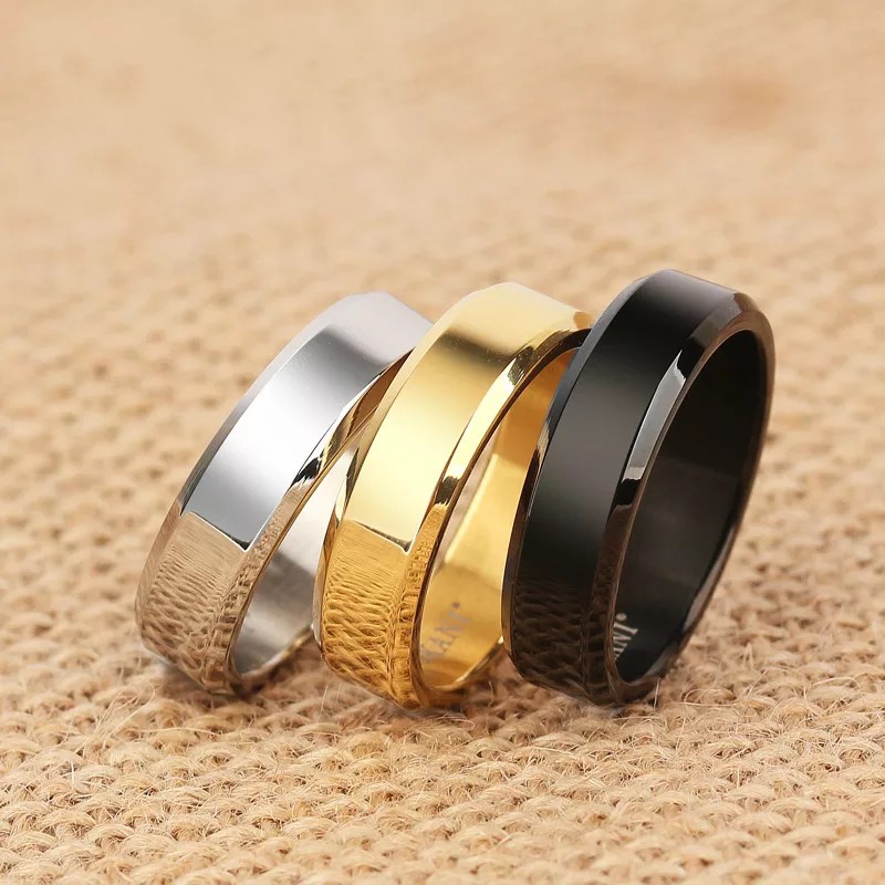 BayarDitempat - Cincin Pria Wanita Titanium 316L Black Hitam Polos - Cincin Kado Pacar