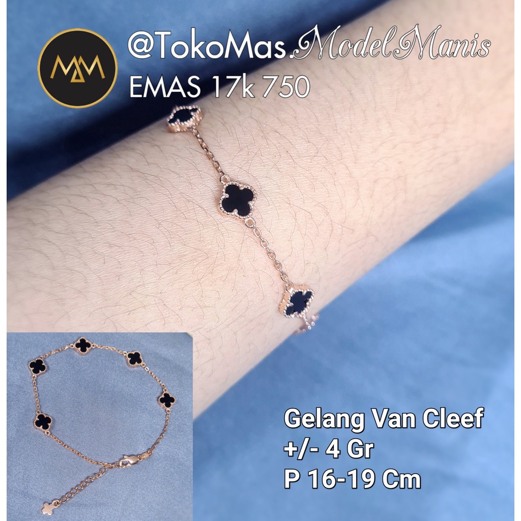 Gelang Rantai Van Cleef Hitam Emas italy rosegold 750 kadar 17k
