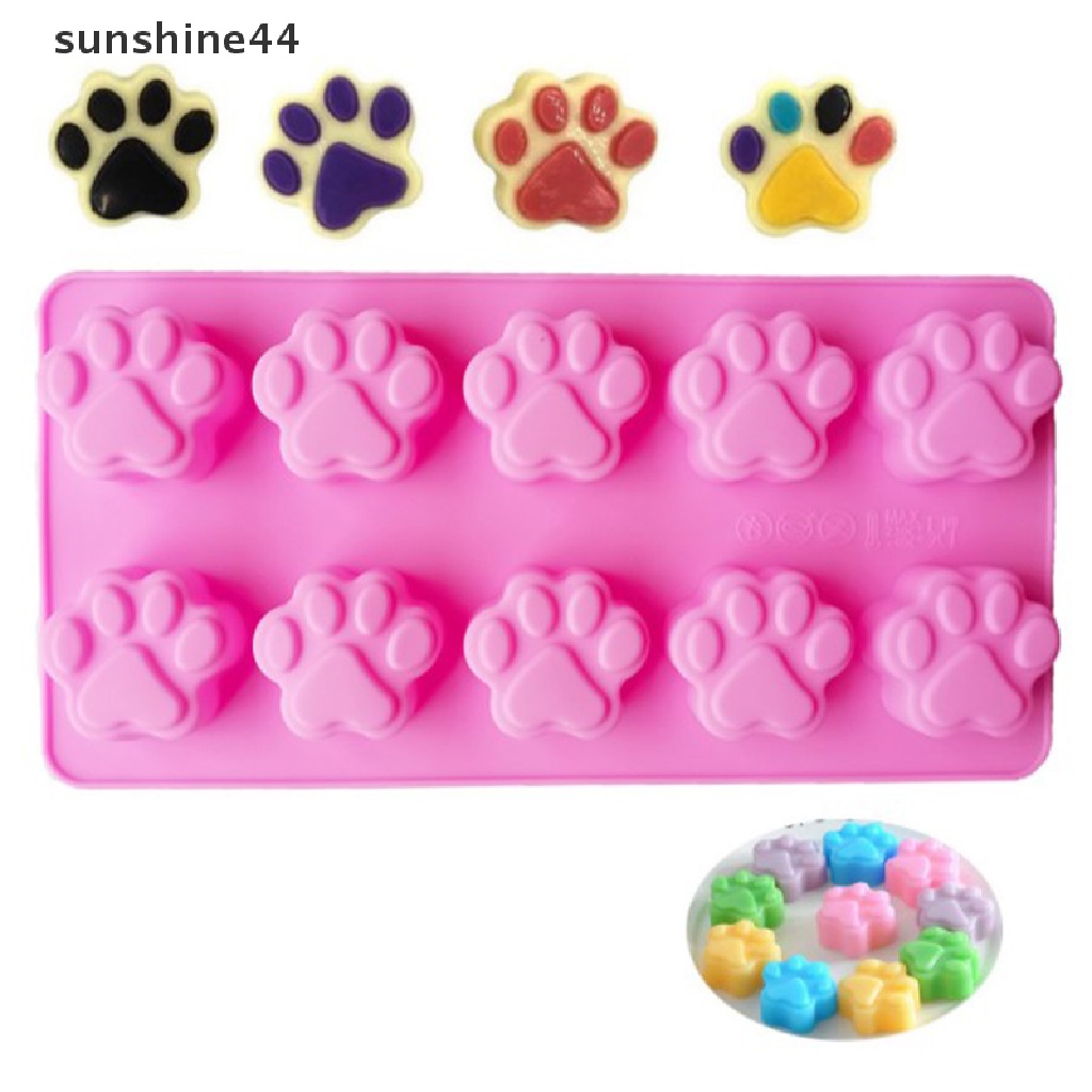 Sunshine Cetakan Kue / Biskuit / Jelly / Es Batu Bentuk Telapak Kaki Anjing / Kucing Bahan Silikon Dengan 10 Sekat