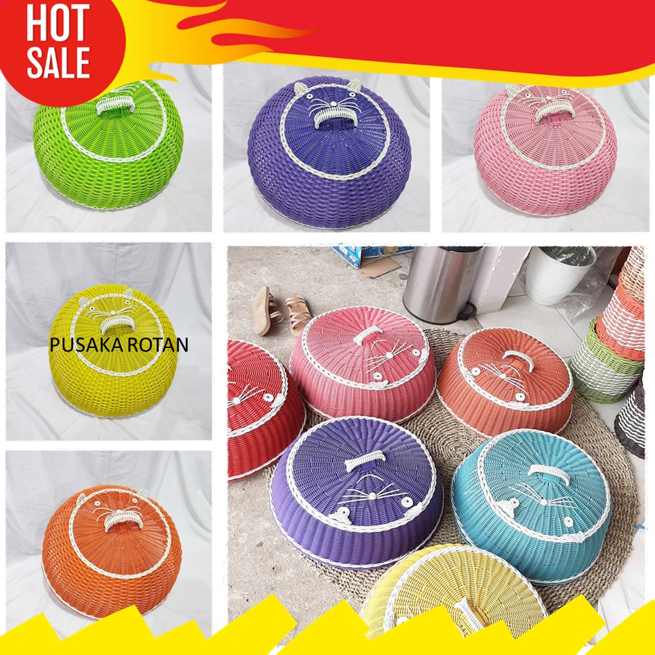 Tudung Saji Karakter Kucing Rotan Sintetis