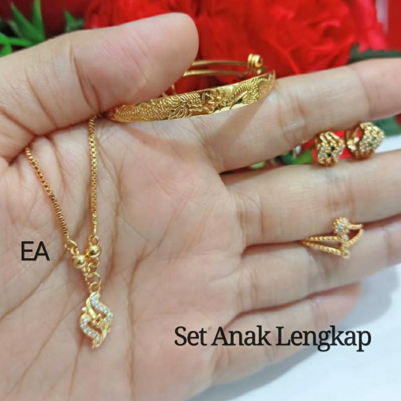 Set Anak Permata Zircon Gold Perhiasan Anak limited edition(COD)