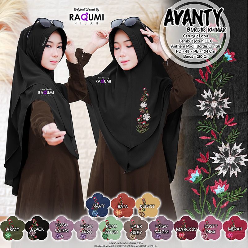 (Khimar cantik) Avanty Bordir Khimar original Raqumi Hijab