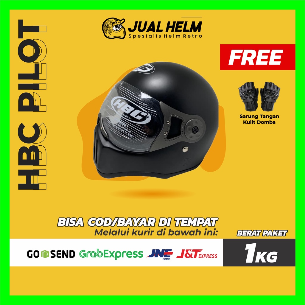 HELM CAKIL HBC PILOT VISOR BLACK DOFF ( Fullface / Retro / Klasik / Vespa )